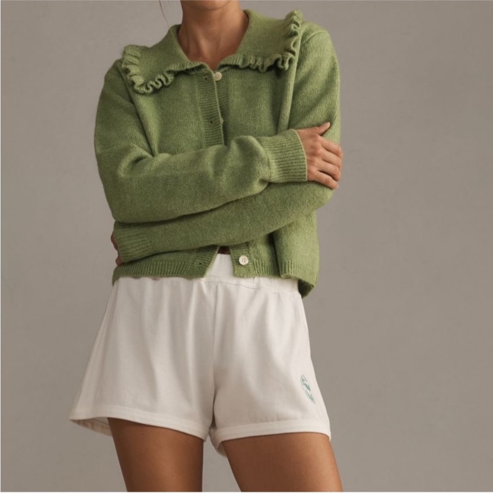 Anthropologie The Ainsley Ruffle-Collar Cardigan Sweater by Self Contrast